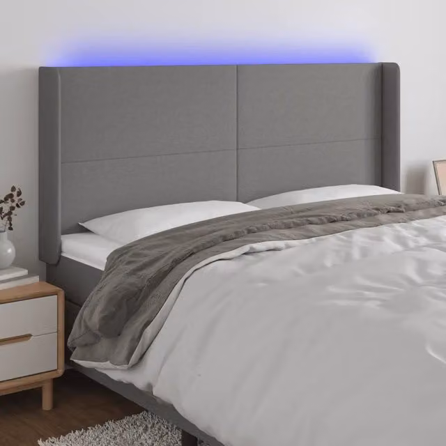 Testiera con LED e porte USB Design Mania in tessuto grigio scuro L: 163 cm, P: 16 cm, H: 118/128 cm