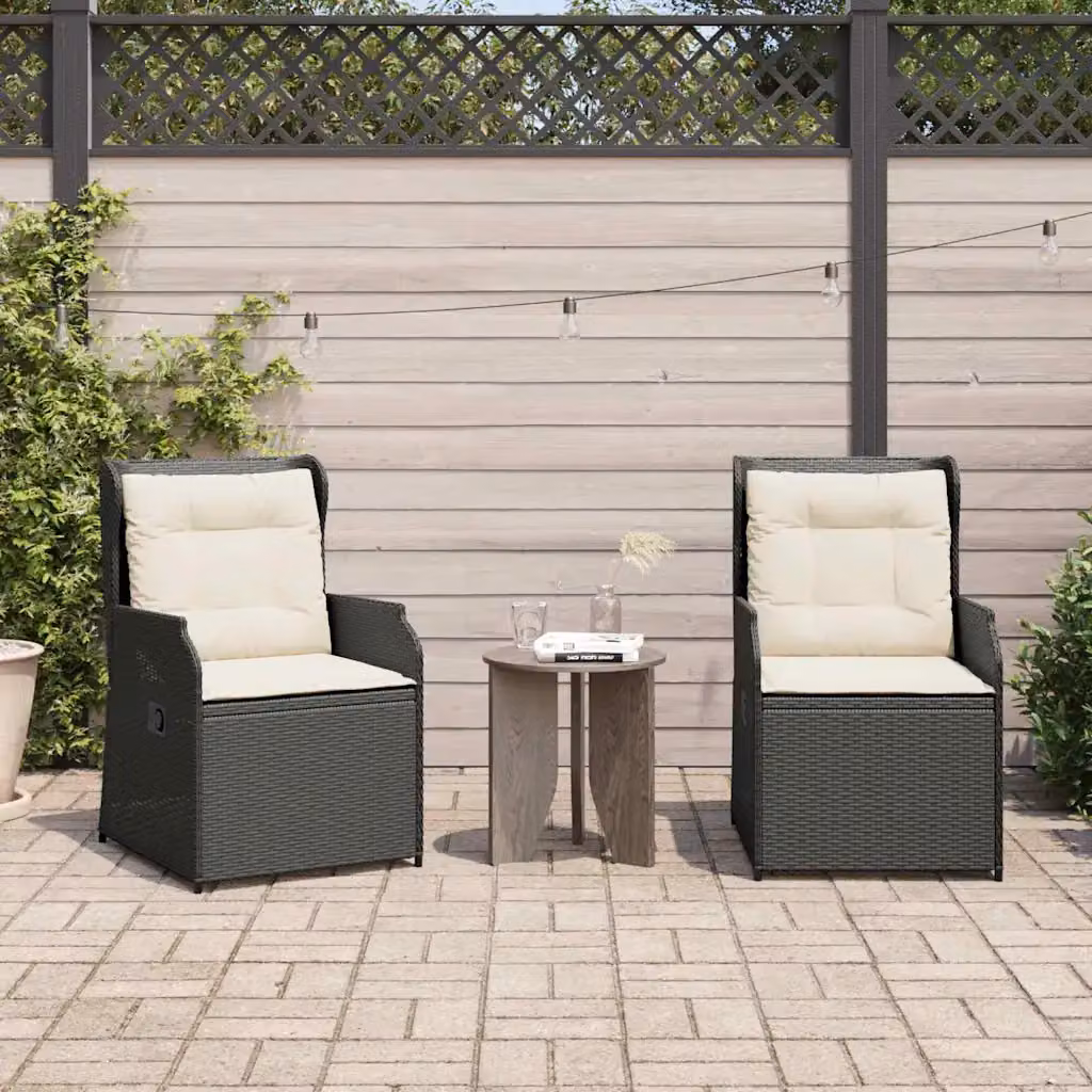 Set di 2 panchine da giardino vidaXL in rattan nero con braccioli e struttura in metallo