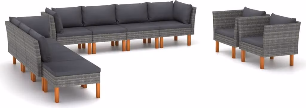 The Living Store Set da giardino da 10 pezzi in poly rattan e legno di eucalipto grigio