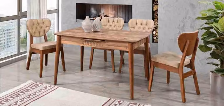 Beige Esszimmer Garnitur Luxus Set 4x Stühle Chesterfield Essgarnitur