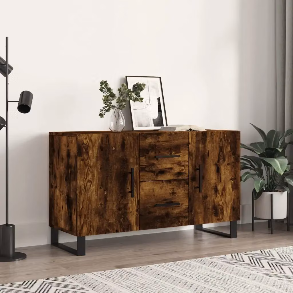 Credenza moderna in legno multistrato e metallo color rovere fumo, L/P/H: 100 x 36 x 60 cm – 2