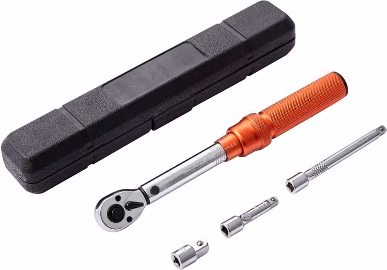 Chiave dinamometrica 1/4" - Set di chiavi dinamometriche per bicicletta e moto 2,3-23Nm - Precisione di errore ± 3% - 2 aste di prolunga 127 e 76,2 mm - Adattatore 1/2-1/4" - Testa a cricchetto 72 denti regolabile