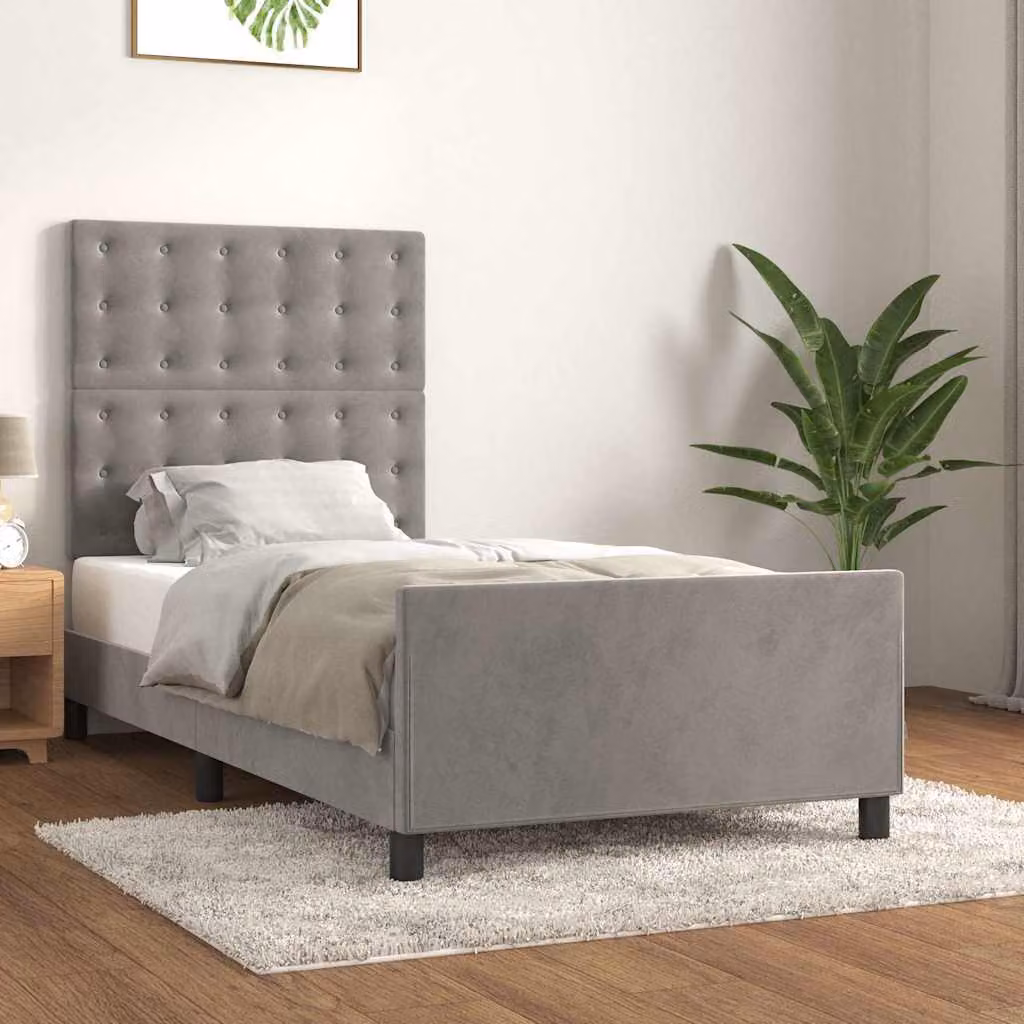 vidaXL Giroletto senza Materasso in Velluto Grigio con Struttura in Legno L/P/H: 100 x 200 x 128 cm – 1