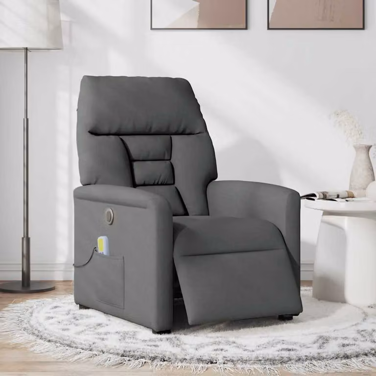 vidaXL Poltrona Reclinabile Massaggio Elettrica Grigio Scuro Tessuto