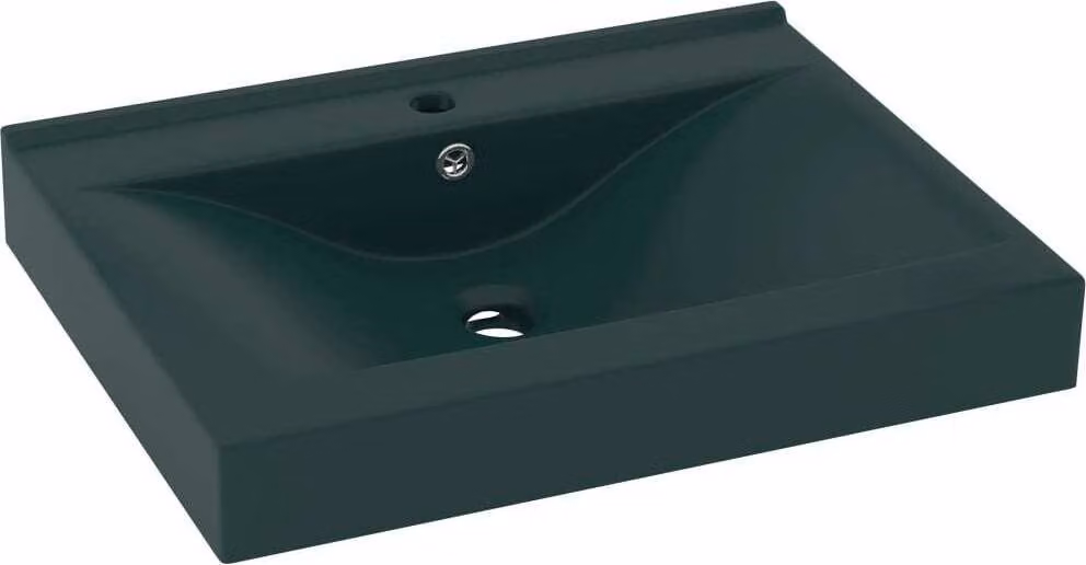 Lavabo con Foro Rubinetto Verde Scuro Opaco 60x46cm in Vetroceramica