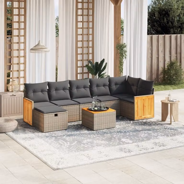 Maison Exclusive - Set da giardino 8 pezzi con cuscini grigio in polyrattan