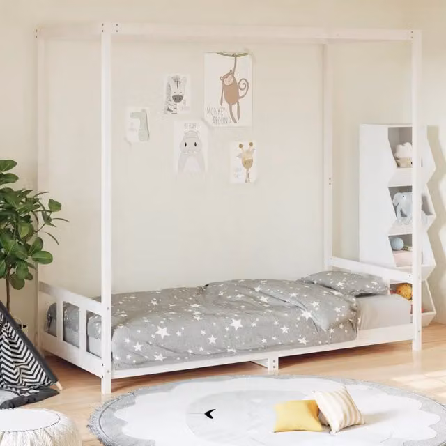 Letto a casetta per bambini vidaXL in legno di pino bianco L 90 x P 200 cm