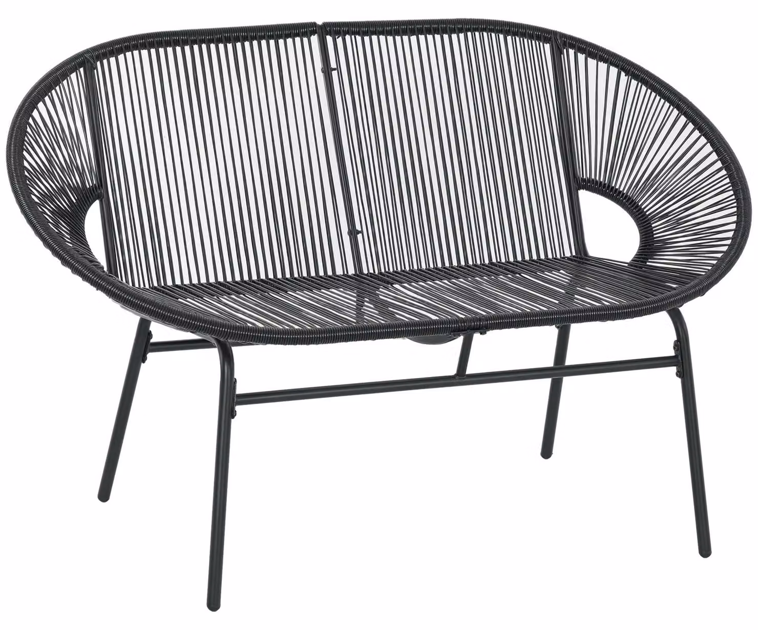 Poltrona in rattan Poltrona relax in stile boho, 132 cm x 72 cm x 83 cm, nera