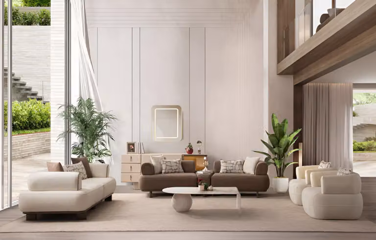 Luxuriöse Beige Couchgarnitur Designer 4-Sitzer Polstersessel 4tlg