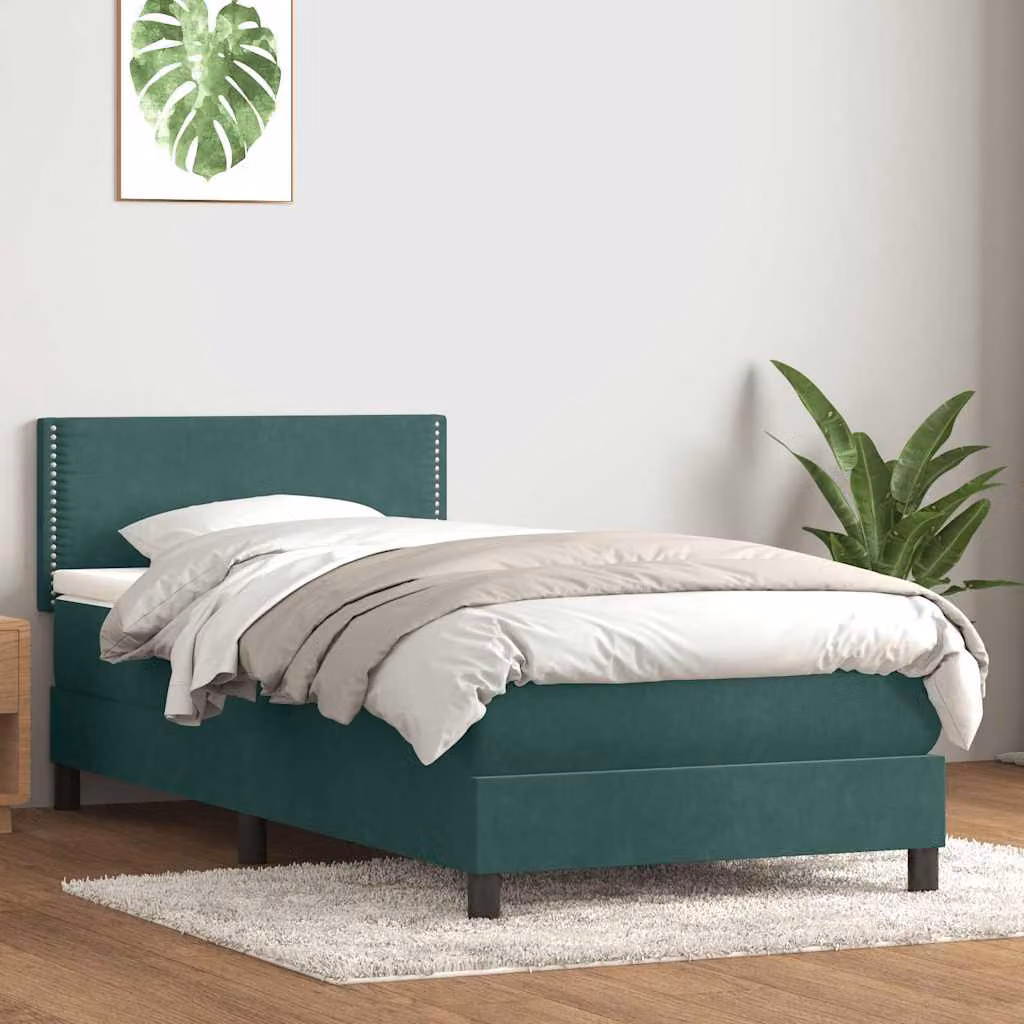 vidaXL Giroletto a Molle Ibrido con Materasso in Velluto Verde Scuro L: 80 cm, H: 223 cm, P: 88 cm