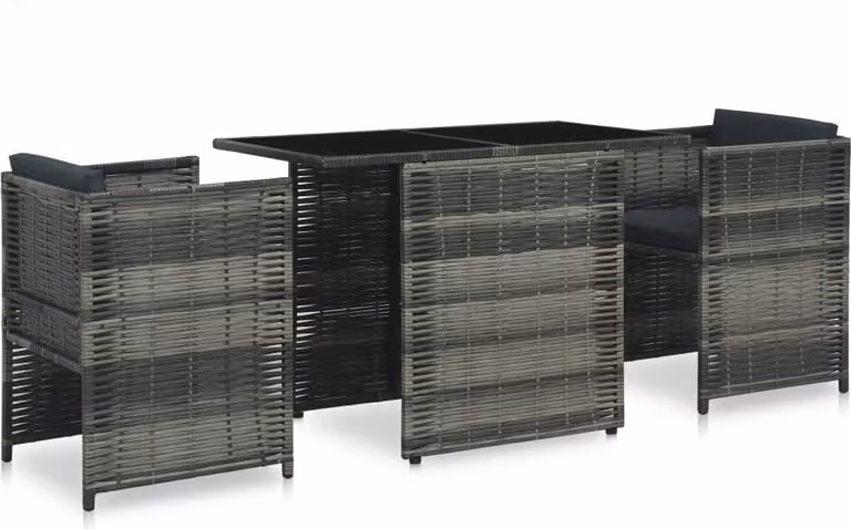 set bistrot da 3 pezzi con cuscini in poly rattan grigio