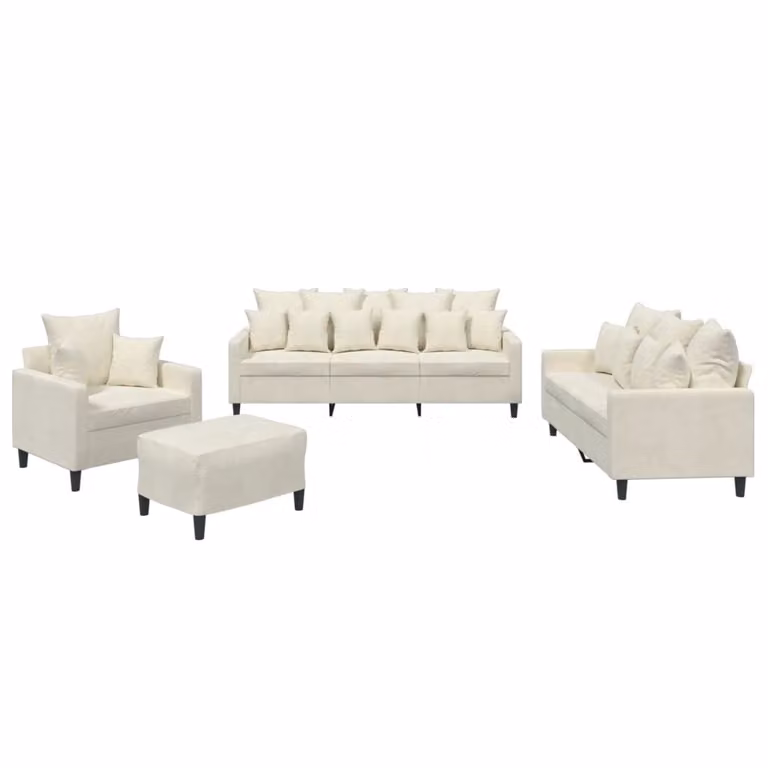 Set di Divani 4 pz con Cuscini Crema in Velluto