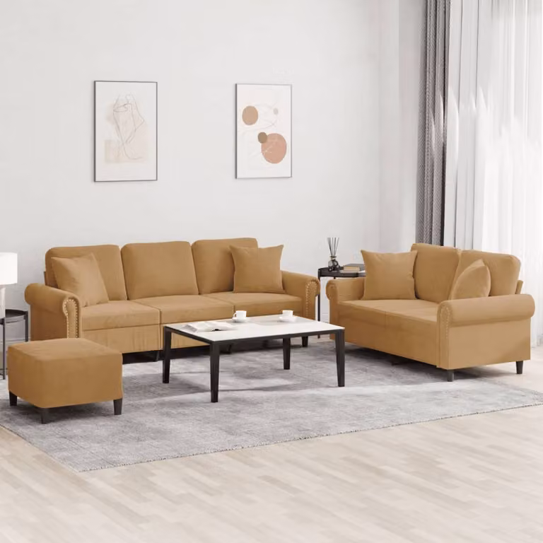 Maison Exclusive - Set divano a 3 pezzi con cuscini in velluto marrone