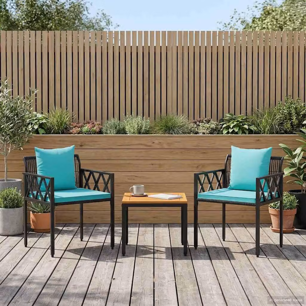 Maison Exclusive - Set di mobili da giardino, 3 pezzi, in rattan sintetico nero e turchese