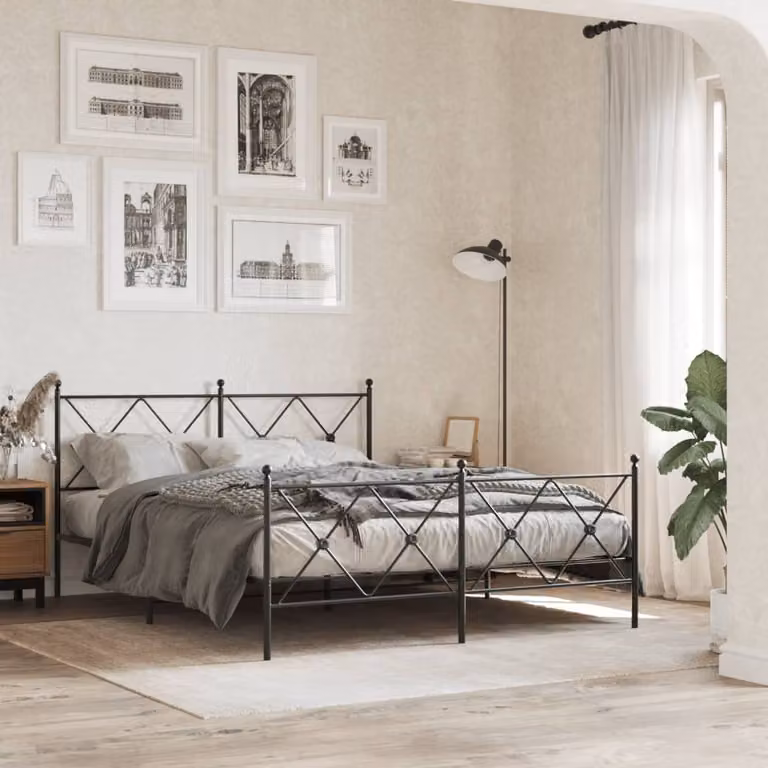 vidaXL Giroletto con Testiera e Pediera in Metallo Nero L/P/H: 200 x 150 x 90,5 cm