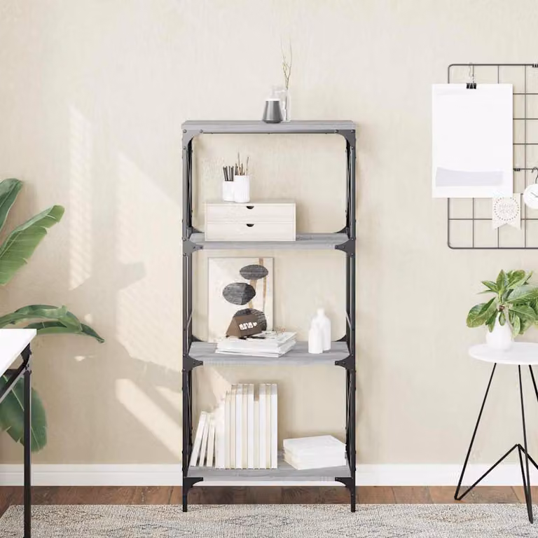 Libreria industrial vidaXL con 4 ripiani in legno e metallo, colore grigio, L 59 cm x P 35 cm x H 132 cm