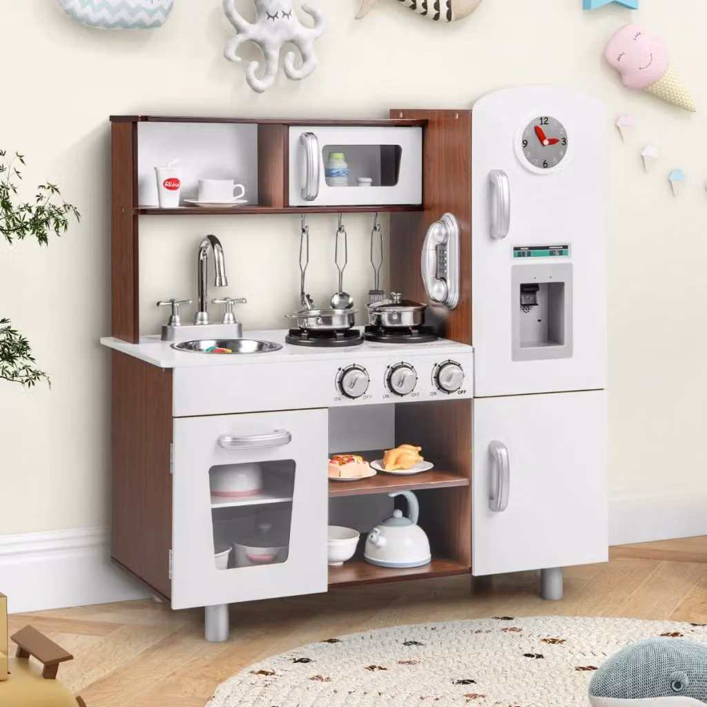 Set di cucina giocattolo Design Mania in legno e plastica con suoni e luci, Marrone e Bianco, L 81 cm x P 36 cm x H 73 cm – 2