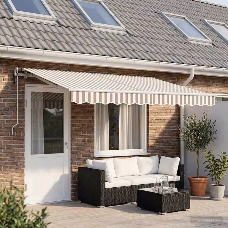 Tenda retrattile vidaXL con bracci pieghevoli in alluminio e tessuto in poliestere, Grigio chiaro e bianco, L: 600 cm x P: 300 cm