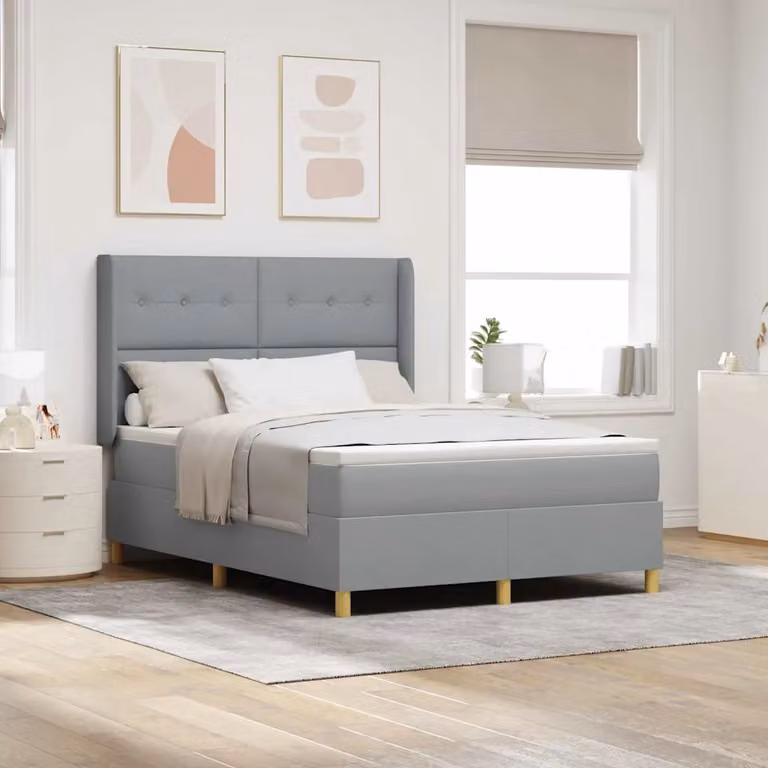 Letto con materasso a molle vidaXL in tessuto Grigio, L/P: 140 x 190 cm