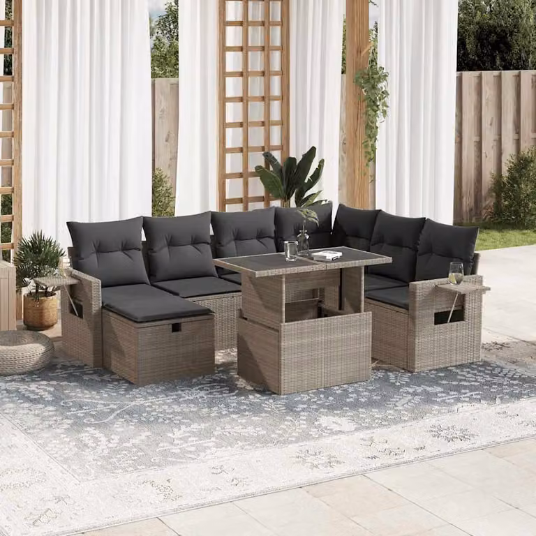 Set Divano da Giardino vidaXL 8 Pezzi a Forma di L con Cuscini Grigio Moderno in Polyrattan e Acciaio