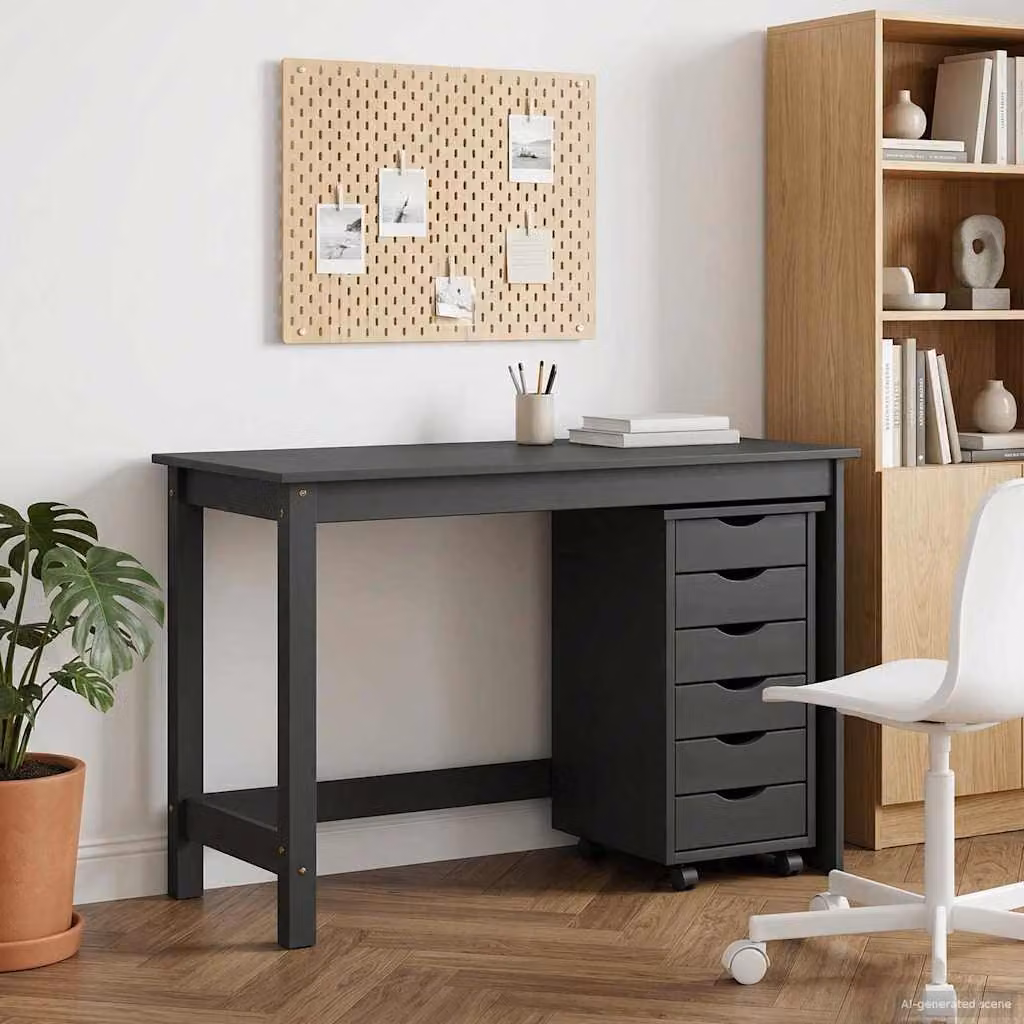 Set scrivania e mobiletto su ruote MOSS vidaXL, design moderno in legno e plastica, Grigio