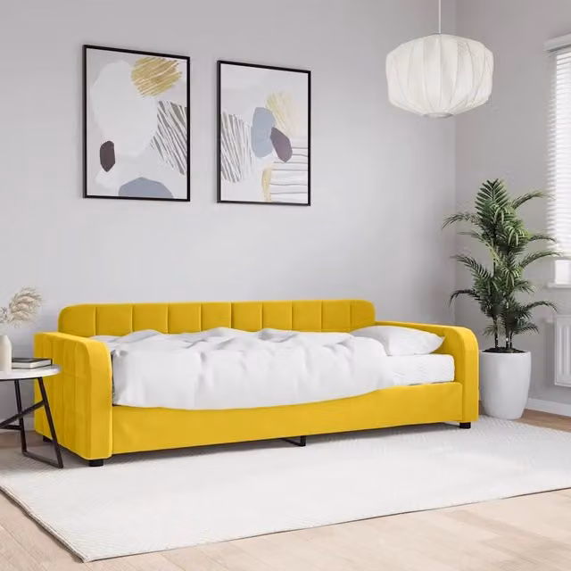 Divano Letto Moderno vidaXL in Velluto Giallo con Materasso in Schiuma L/P/H: 223 x 80 x 71 cm – 1