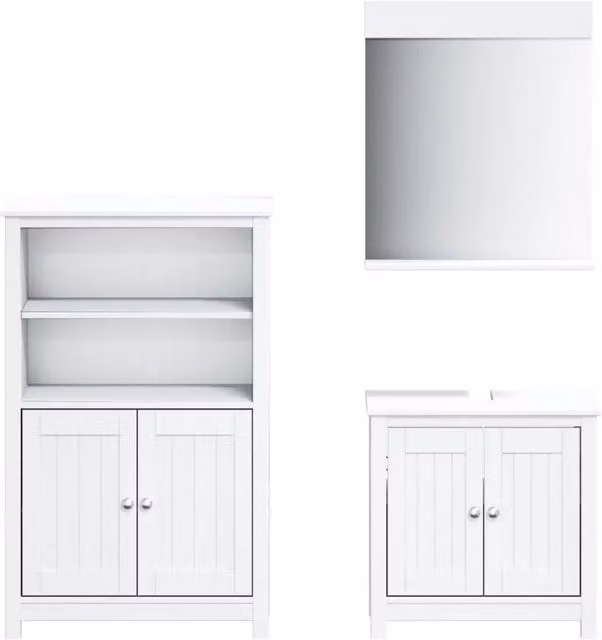 Set Mobili da Bagno | Armadio da bagno 3 pz BERG Bianco in Legno Massello di Pino