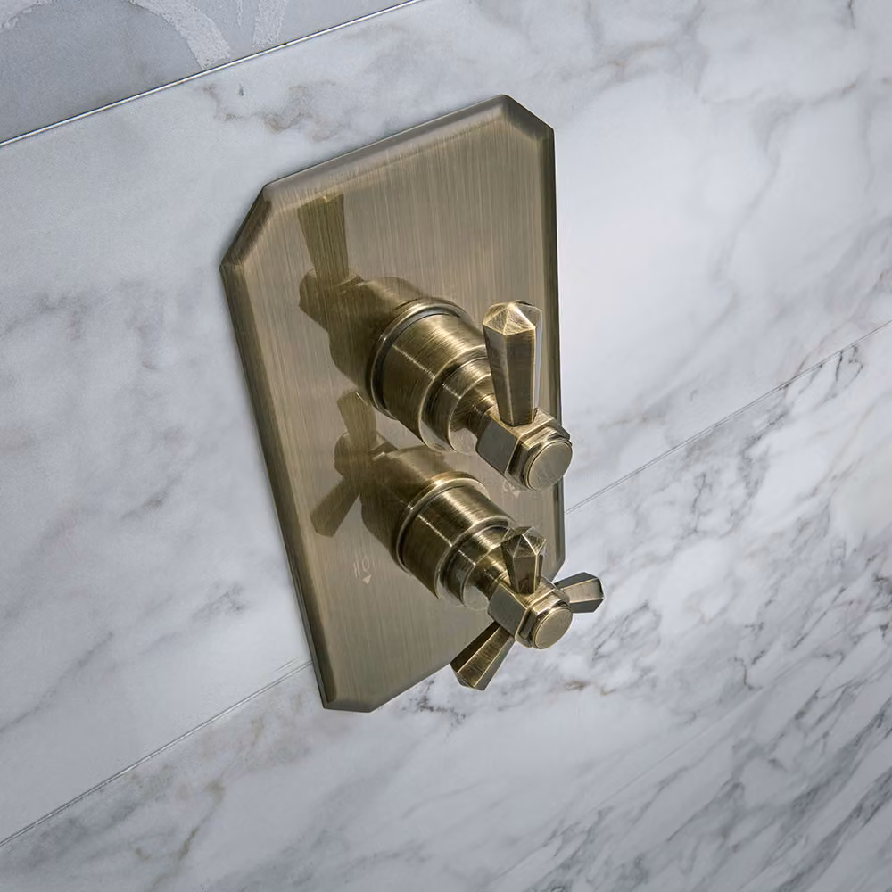 Miscelatore Doccia Termostatico Art Deco (1 via) - Ottone Spazzolato - Earlham