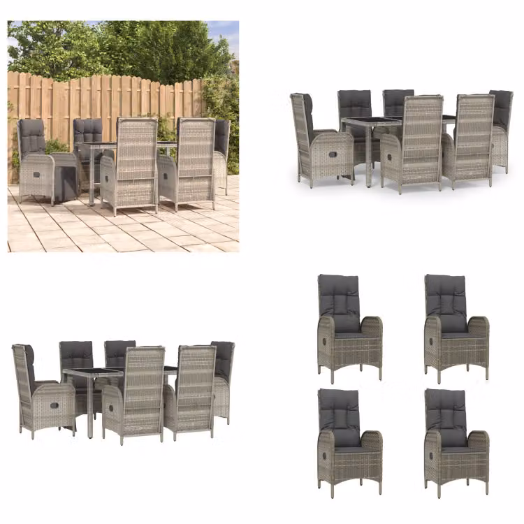 vidaXL Set da pranzo da giardino 7 pezzi con cuscini in poly rattan grigio - Set da pranzo da giardino - Set da pranzo da giardino - Set da pranzo da terrazza