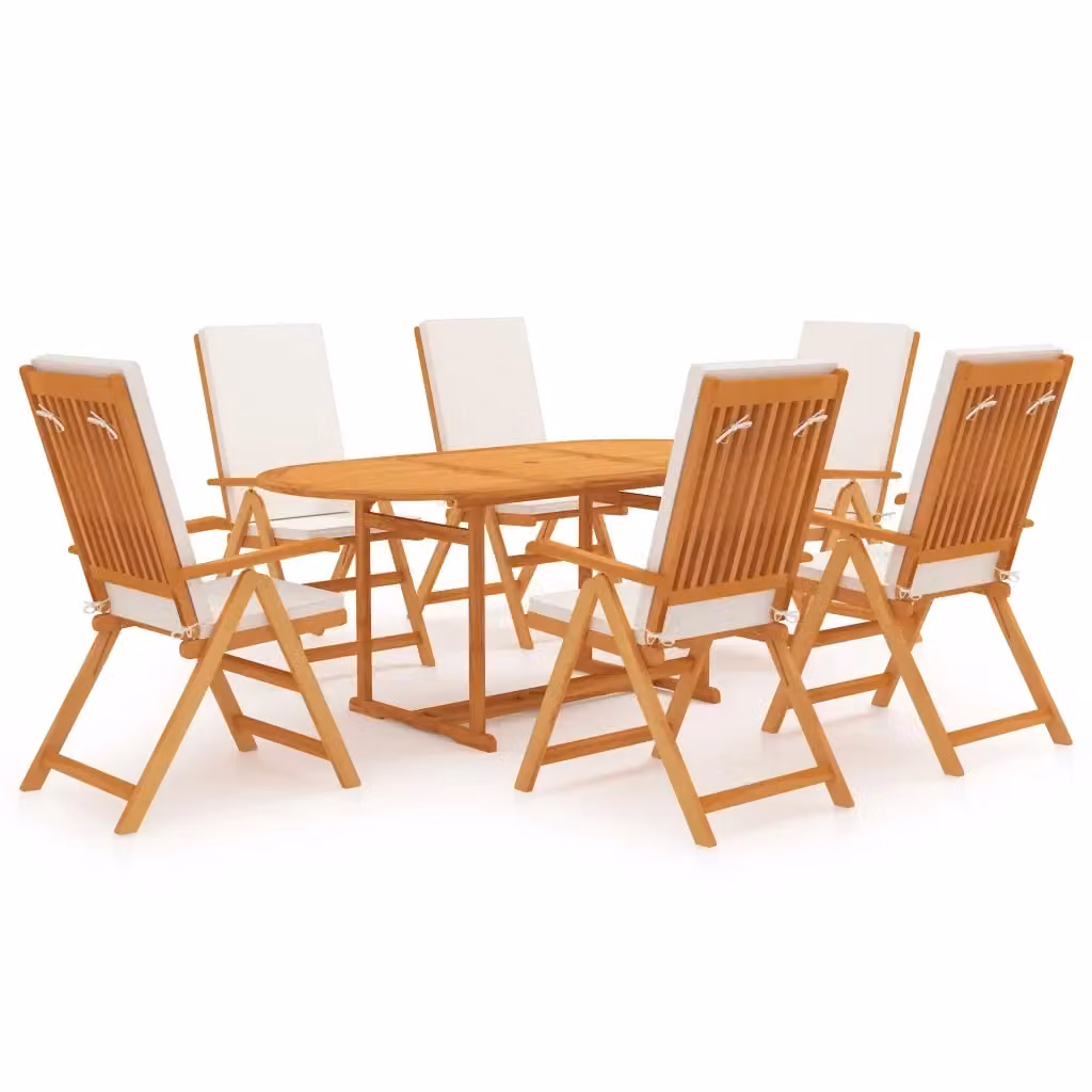 Set da pranzo da giardino vidaXL in legno di teak marrone con cuscini bianchi, 7 pezzi – 2