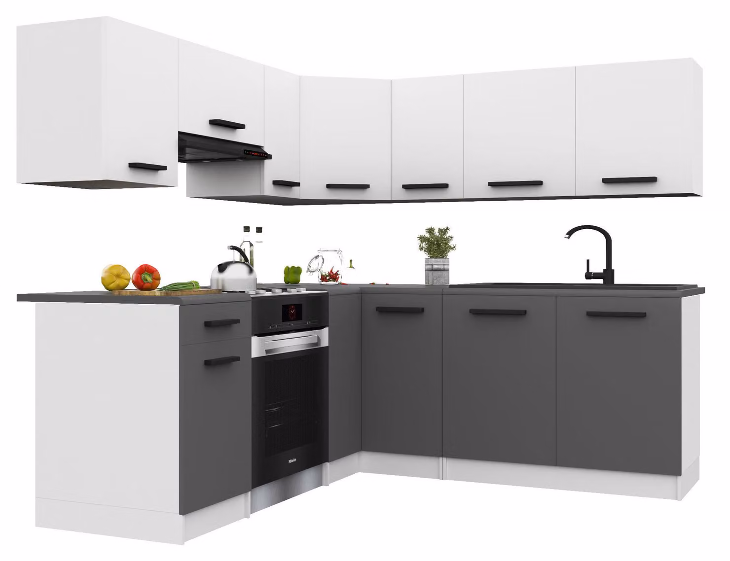 Belini - Angolo cottura moderno ITALIA 6 - Mobili da cucina 360 cm bianco-grigio opaco - Cucina componibile con pensili, mobili base e piani di lavoro