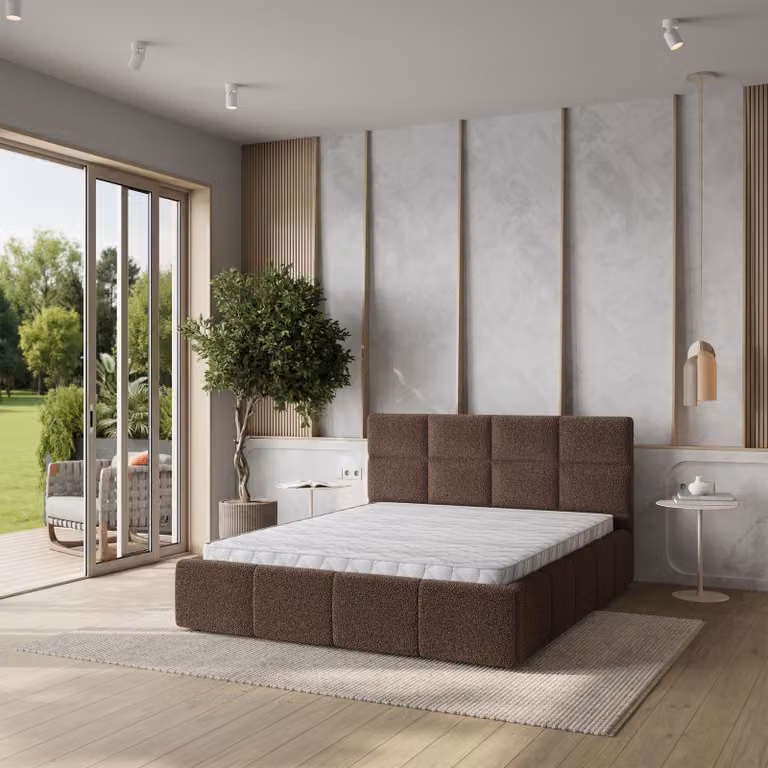 Letto imbottito Masseno COMO Q 200x200 cm, letto imbottito con cassetti - Marrone, QUELLE 25