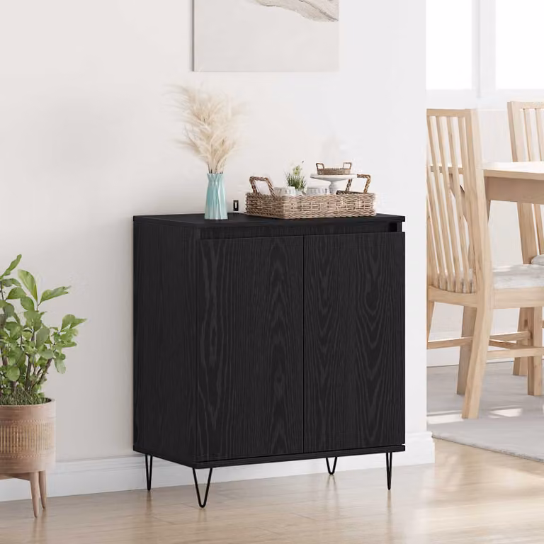 Credenza moderna vidaXL in legno ingegnerizzato e metallo, colore nero, L 60 cm x P 35 cm x H 70 cm