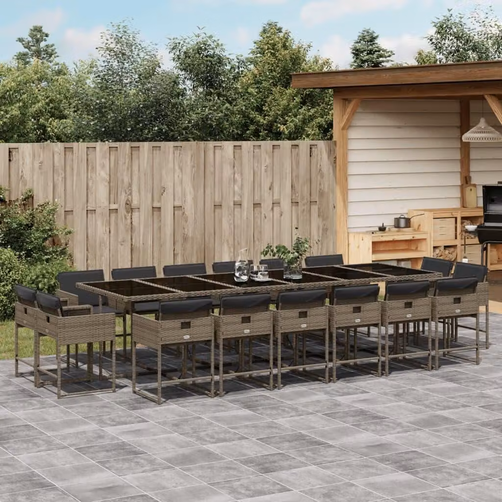 Maison Exclusive - Set da Pranzo da Giardino 17pz con Cuscini Grigio in Polyrattan