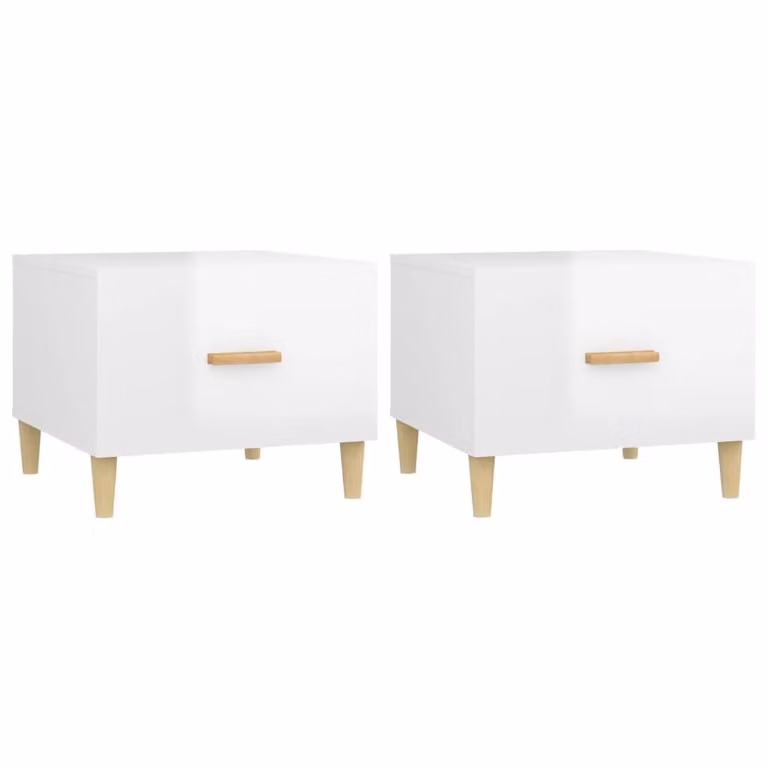 Tavolini Salotto 2pz Bianco Lucido 50x50x40cm Legno Multistrato