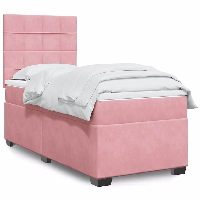 vidaXL Giroletto a Molle con Materasso Ibrido in Velluto Rosa e Bianco L/P/H: 200 x 80 x 150,5 cm