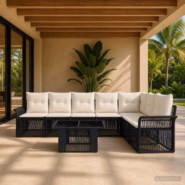 Set Divano da Giardino 8 pz Nero e Bianco Crema polyrattan 3436642