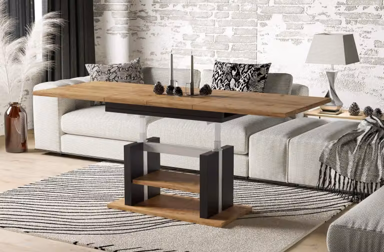 Tavolino Endo-Möbel Dior 110cm allungabile fino a 170cm regolabile in altezza a doppia alzata (rovere Craft)