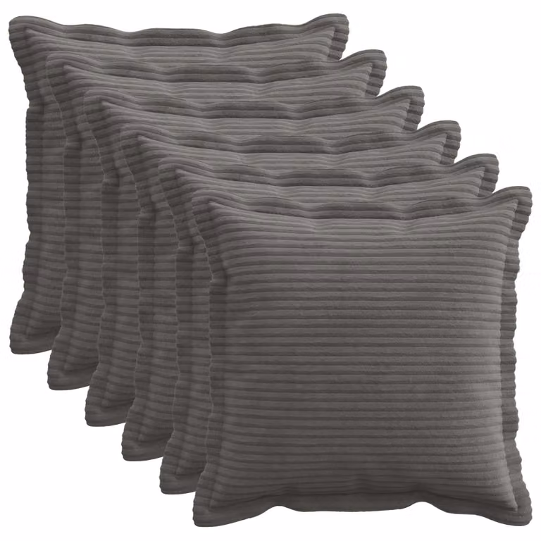 Set di 6 federe vidaXL HOUTEN in velluto a coste, Grigio, 50 x 50 cm