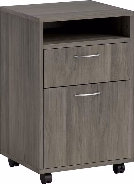 Cassettiera Portadocumenti HOMCOM con Ripiano Aperto e Ruote in Legno e Metallo, Grigio, L 40 cm x P 35 cm x H 60 cm