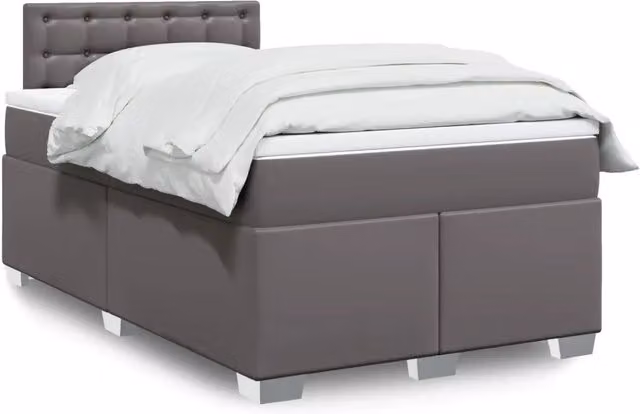 Letto con Giroletto a Molle e Materasso Ibrido vidaXL in Similpelle Grigio e Bianco L/P/H: 120 x 190 x 100,5 cm