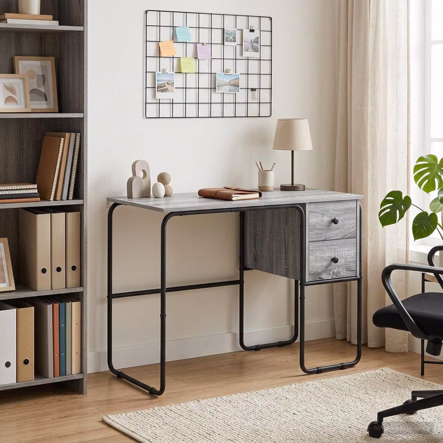 Scrivania moderna vidaXL con spazio di archiviazione in MDF laminato, colore grigio, L: 100 cm, P: 60 cm, H: 75 cm