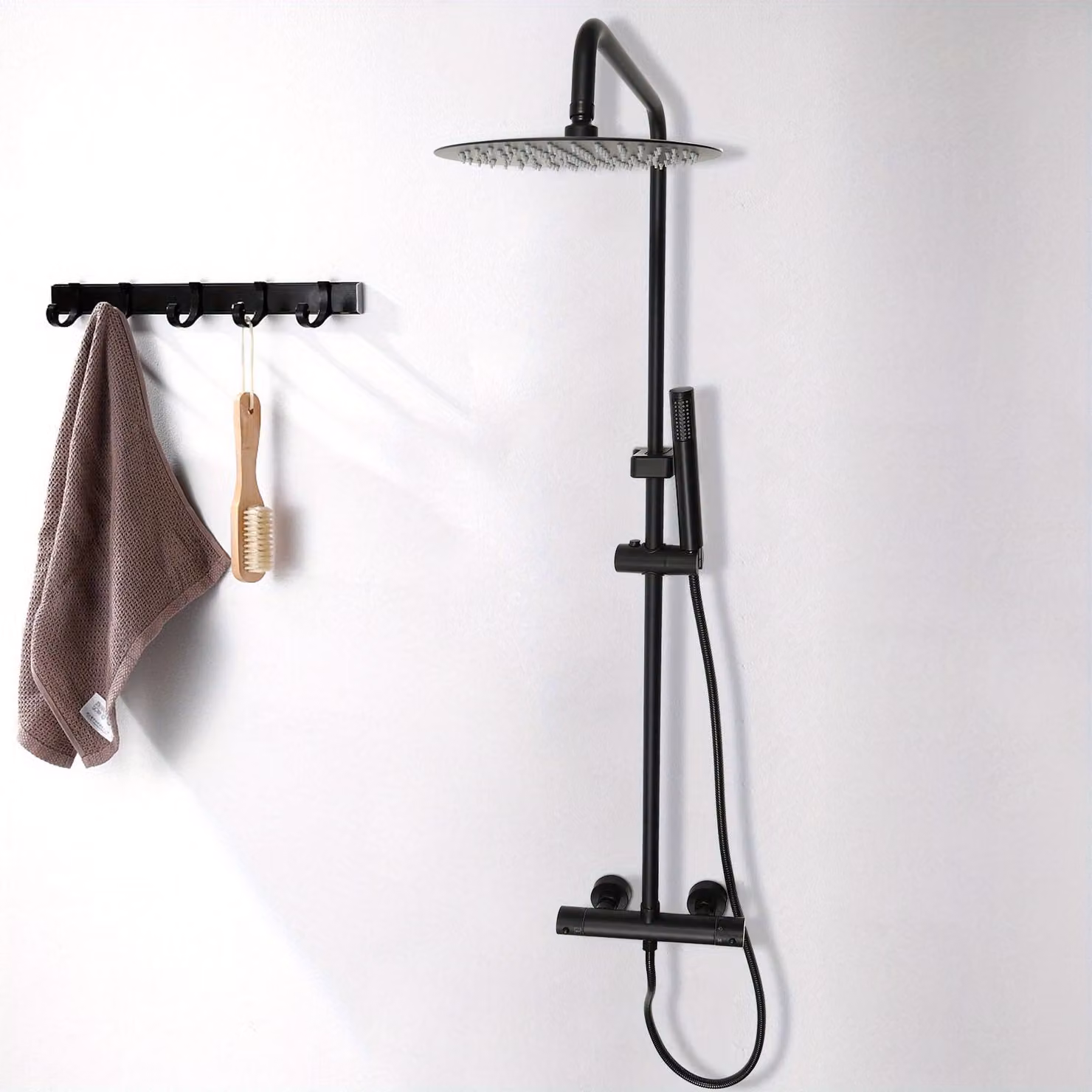 Doccia a soffitto termostatica - 20 cm - Bocchetta doccia - Acciaio inossidabile - Nero