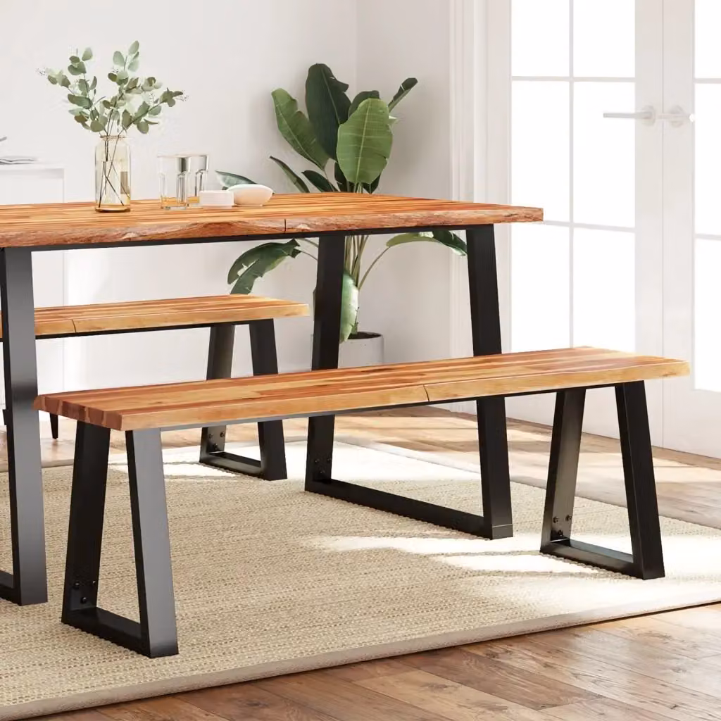 Panca in legno massello di acacia con bordi vivi e struttura in metallo stile industrial, colore marrone, L: 140 cm, P: 45 cm, H: 35 cm – 2