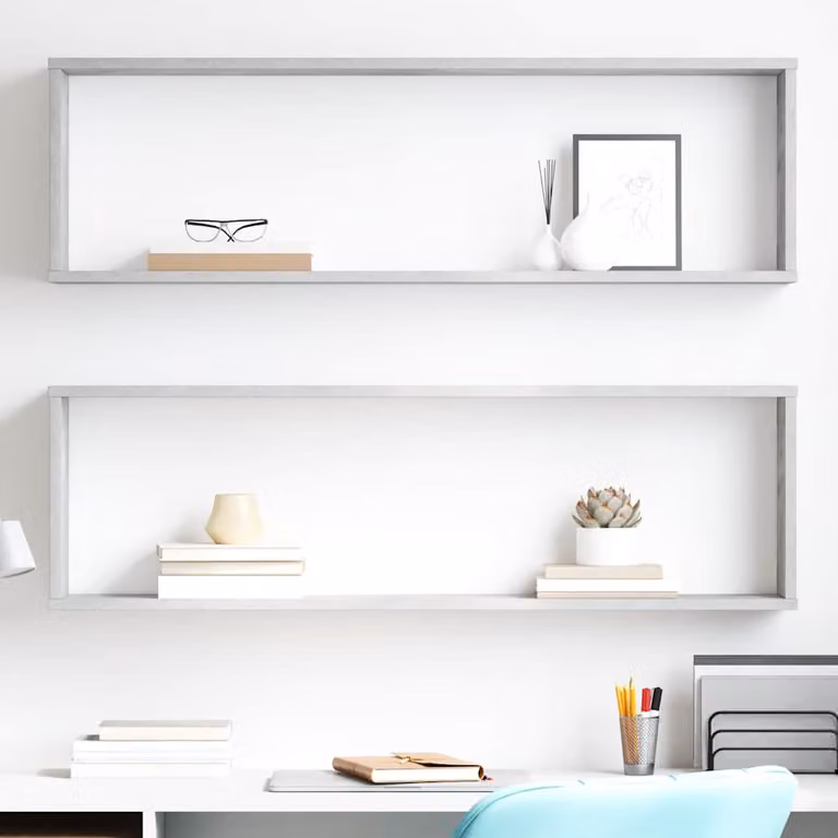 Set di 2 mensole a parete a cubo vidaXL in legno MDF grigio cemento, L 100 cm x P 30 cm x H 15 cm