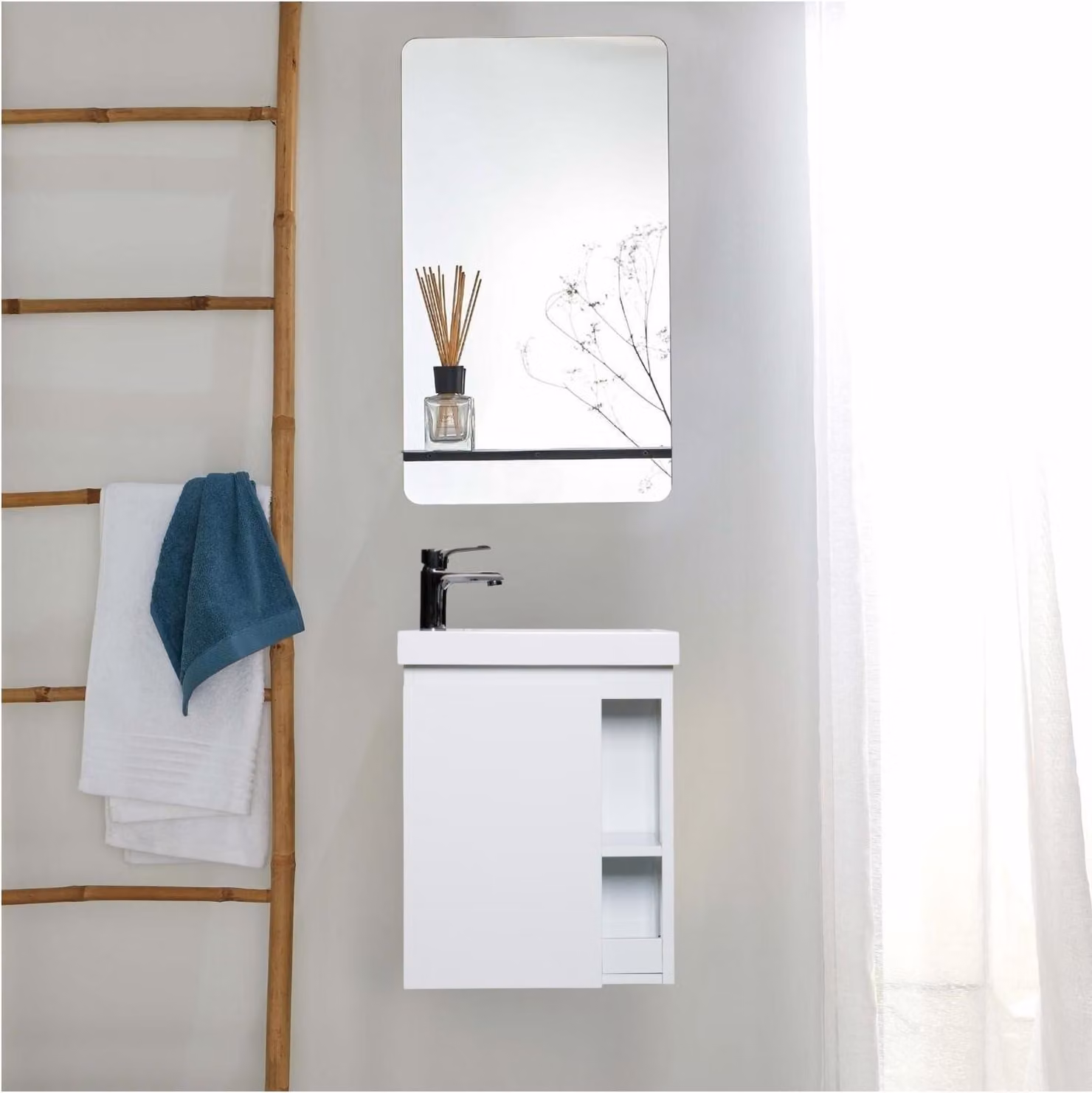 Set lavabo HAMPTON con contenitore laterale e mensola a specchio