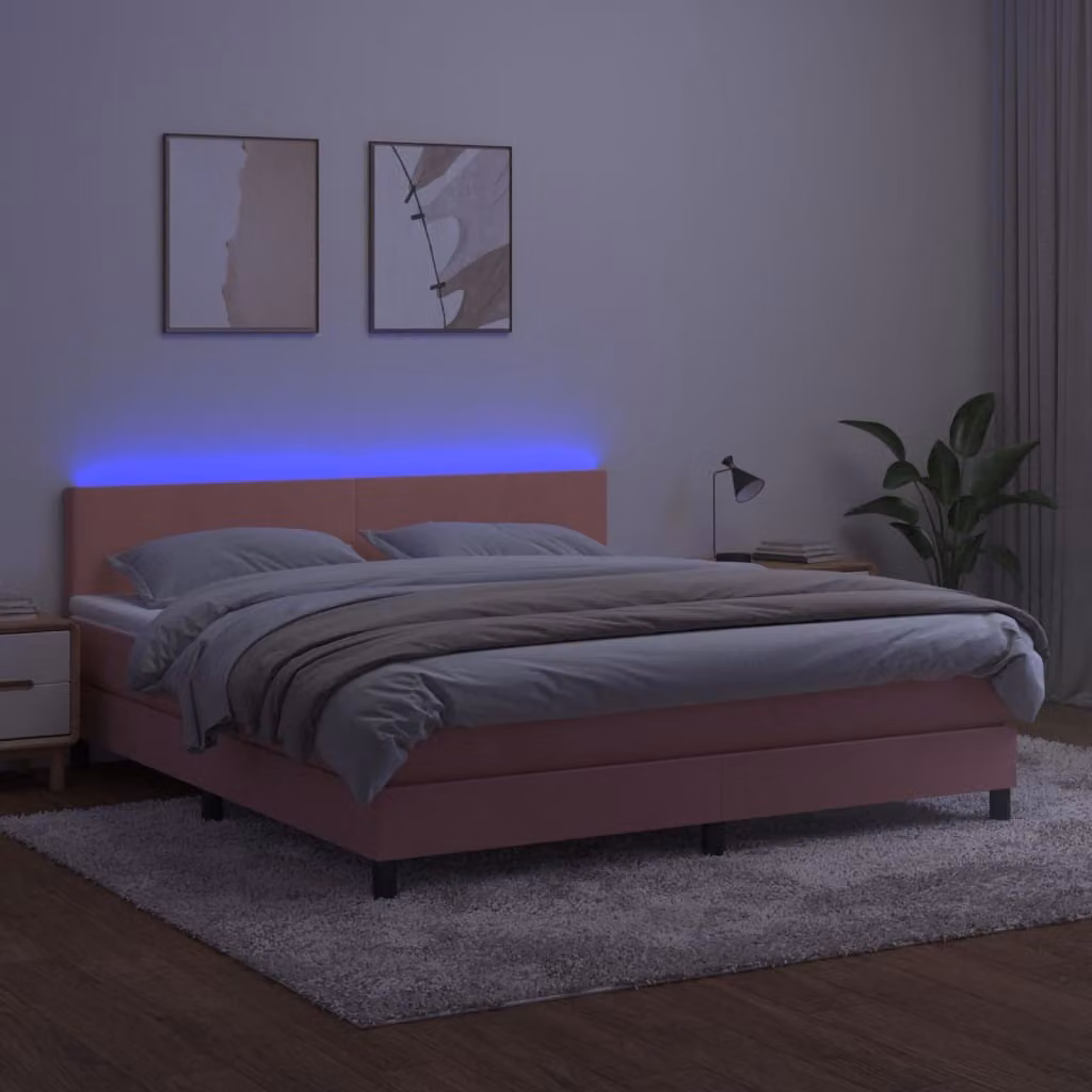 Maison Exclusive - Letto a Molle con Materasso e LED Rosa 160x200 cm in Velluto