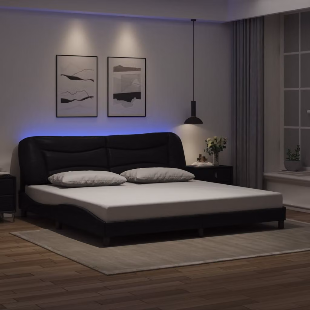 vidaXL Giroletto Hvar Nero con LED e porta USB, L 200 x P 200 cm – 1