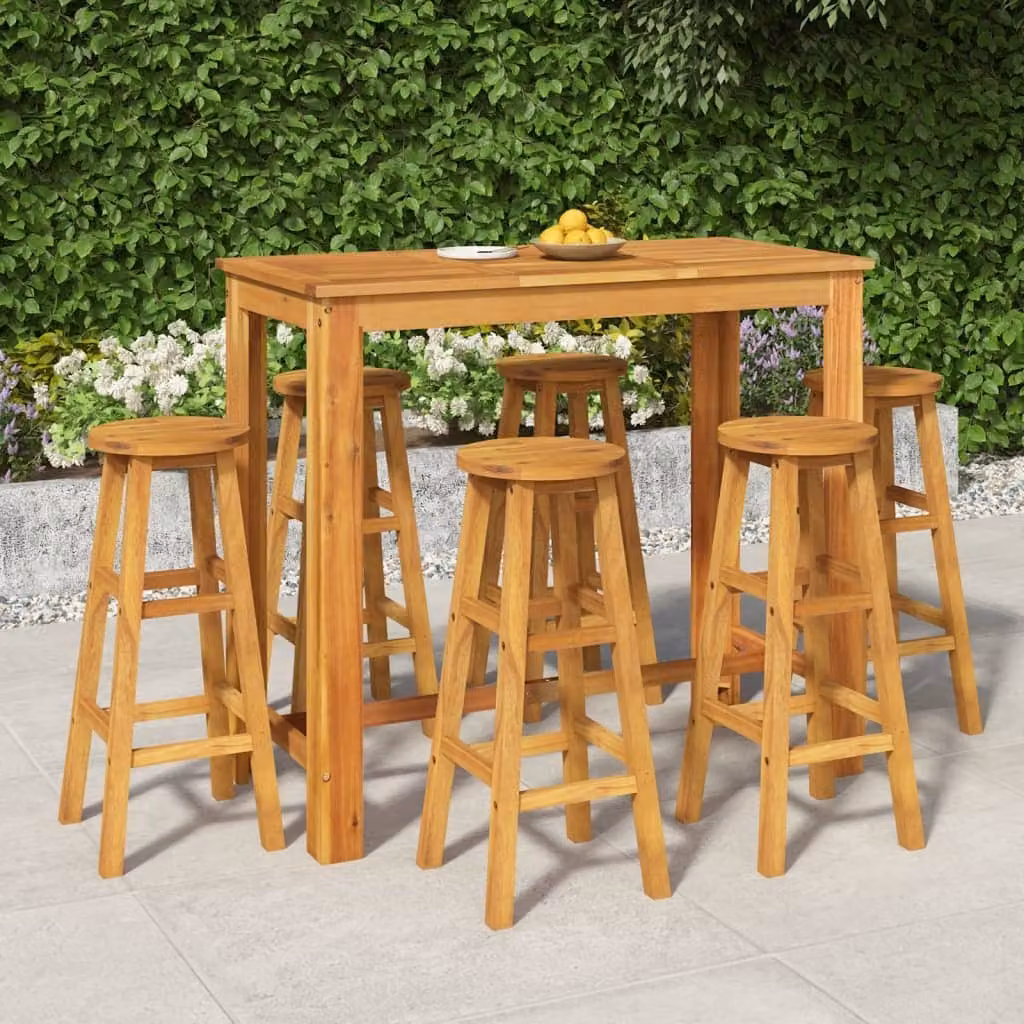The Living Store 7 pezzi. Set bar da giardino in legno massiccio di acacia
