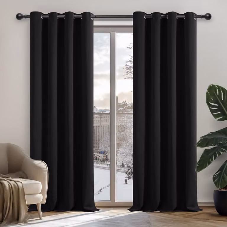 Tende oscuranti con passanti, 160x132 cm, nere, set da 2